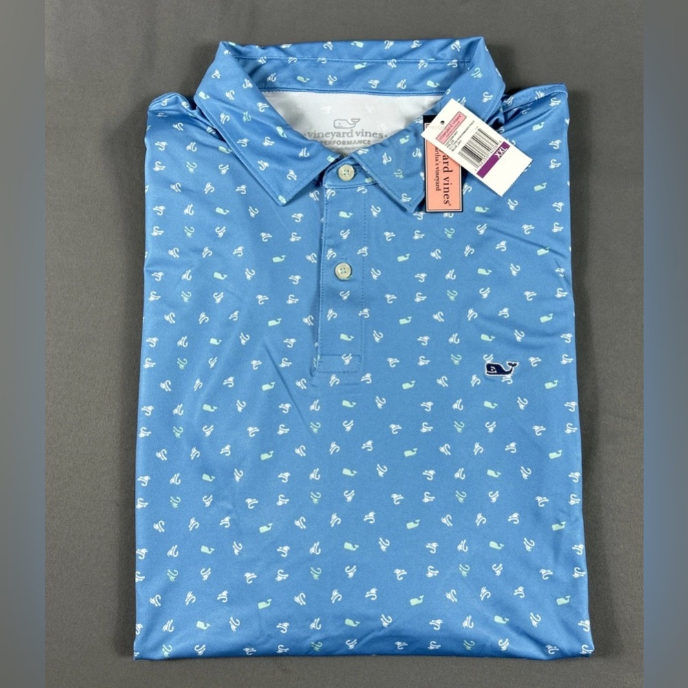 Vineyard Vines Golf Shirt Polo Fly Toss Print XXL Blue Polyester